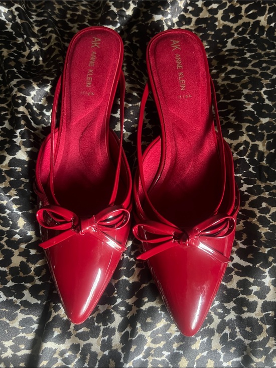 Anne Klein Shoes - Anne Klein Red Patent Pointed-Toe Bow kitten heels